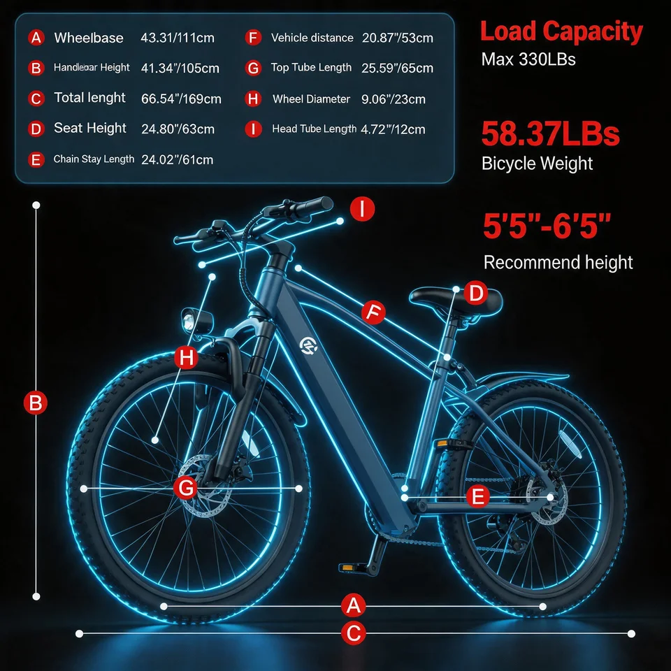 Youth Transport EBIKE Abundant Ride Gears Mountain EBIKE Fat Tire EBIKE Dual Disc Brakes Tough Structure Commute Offroad Bike for Adults and Teens image 6