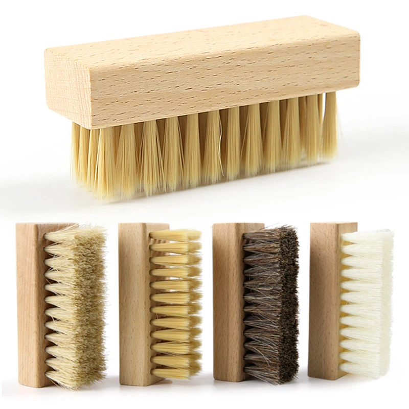 Pig Bristles Shoe Brush For Slippers Sneaker Brush Shoes Cleaning Brushes Boot Brush Cleaner Wood Handle Shoe Brush