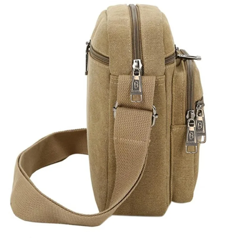 Male Solid Color Casual Crossbody Bag Retro Men Travel Flap Bag Canvas School Zipper Shoulder Bag