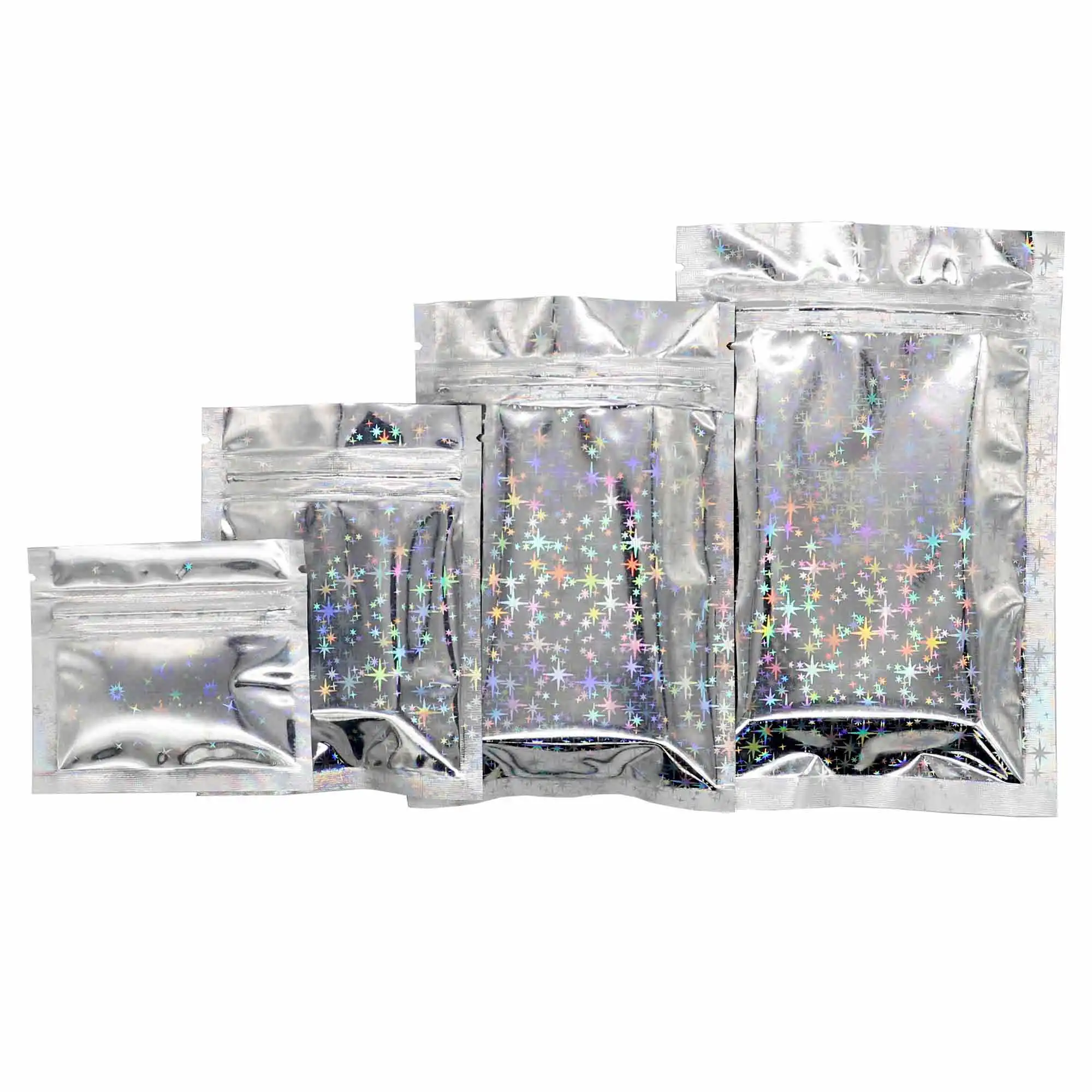 7.5x6.5cm 7.5x10cm 8.5x13cm 10x15cm Shining Star Holographic Ziplock Pouch Smell Proof Flat Ziplock Aluminun Foil Mylar Bag