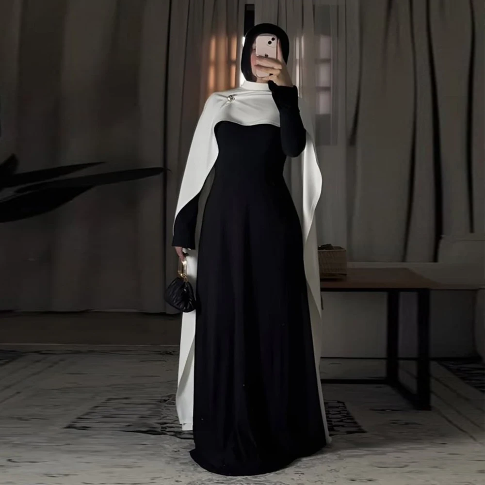 

Customized Black Wedding Dresses for Muslim Woman Hijab Evening Dress with White Scarf Elegant Prom Party Gowns Long 2026