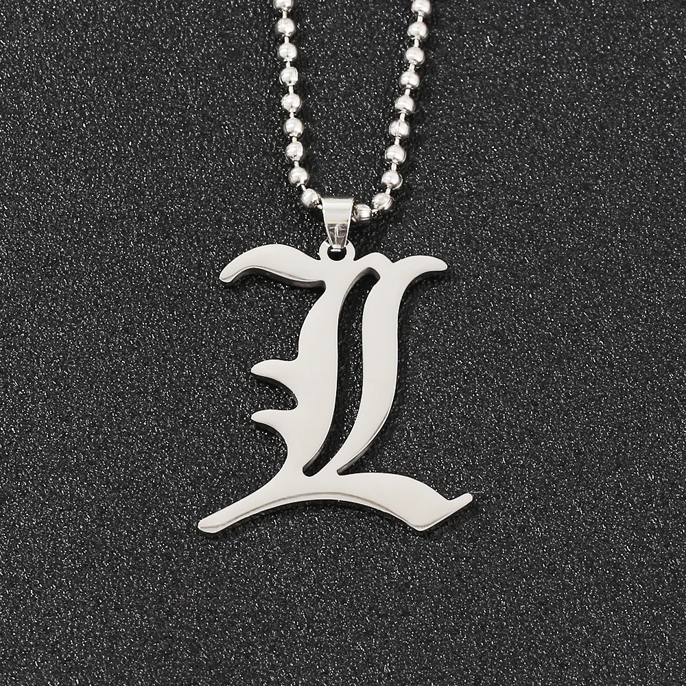 Death Note L Buchstaben-Halskette Kreative Mode Edelstahl Perlenkette Anhänger Cosplay Schmuck Geschenk für Anime-Fans – Detail 4