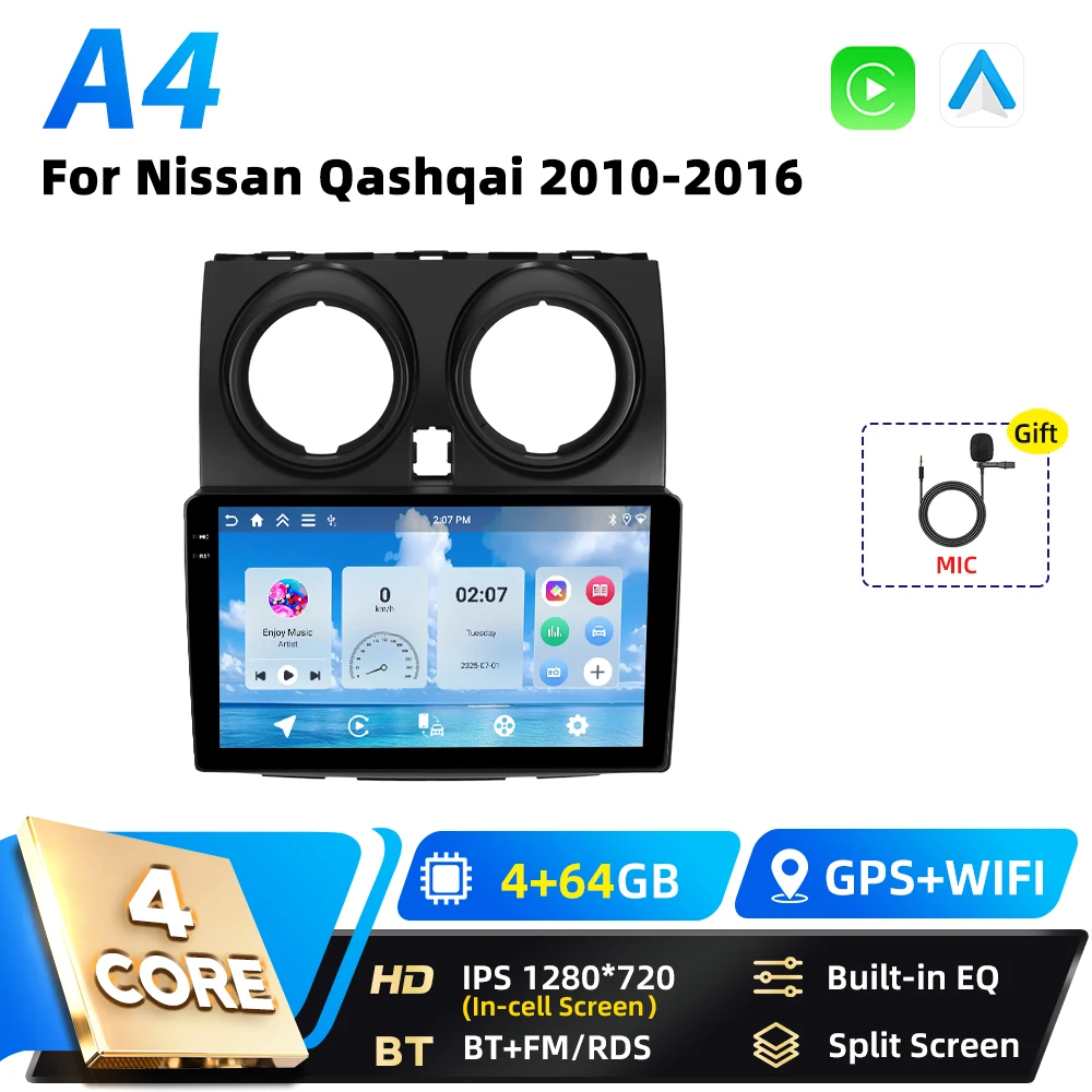 Podofo 8+128G Carplay 2DIN Android Auto Multimedia Speler voor Nissan Qashqai 2006 2007-2016 Intelligente Systemen GPS WIFI FM RDS