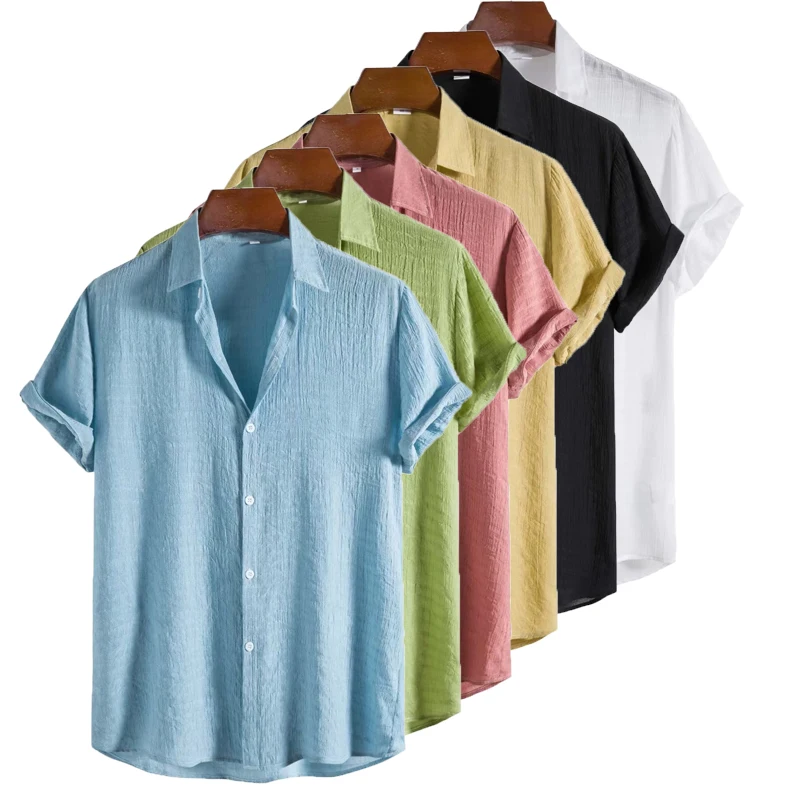 

100% Cotton Linen Shirt Men Summer Short Sleeve Male T-shirts Breathable Tops Tee White Clothing Casual Fashion Shirts For Men