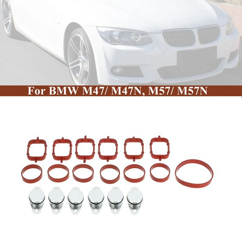 19PCS Car Intake Manifold Blind Plugs&Gasket Kit 11612246945 For BMW 525D 530D 535D X3 X5 X6 M47 M57N Elring 1617790198 Parts