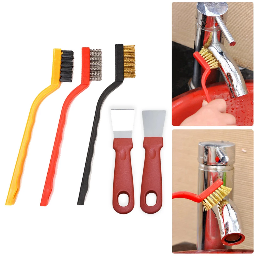 

Brass Wire Brush Putty Scraper Set Convenient Hanging Improved Cleaning Efficiency Long Plastic Handles For Household Cleaning