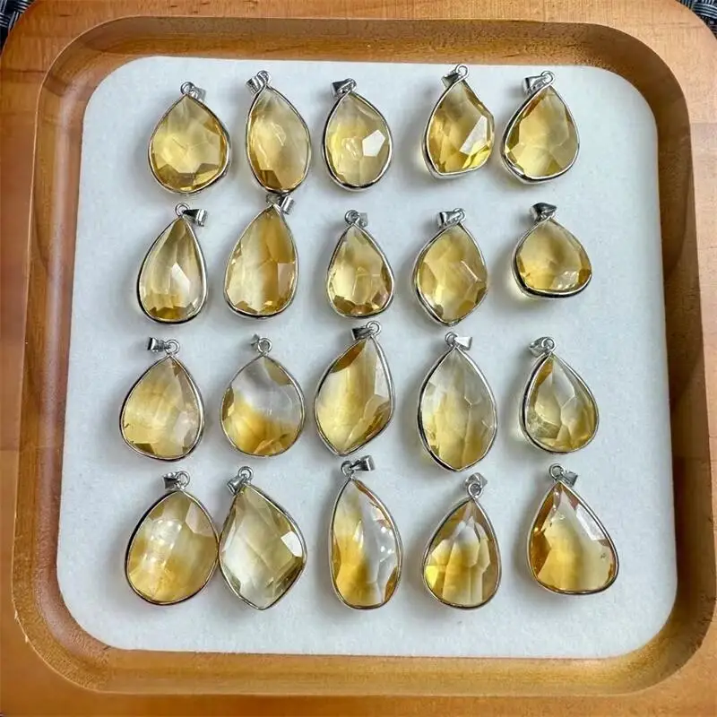 

S925 Natural Citrine Facet Teardrop Pendant Fashion Fengshui Crystal Jewelry Holiday Gift Women Healing Energy Stone 1pcs 23MM
