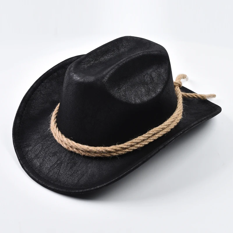 Neue Western Cowboy Hüte Vintage Roll Krempe Gentleman Cowgirl Jazz Hut Feiertage Party Cosplay Hut – Detail 6