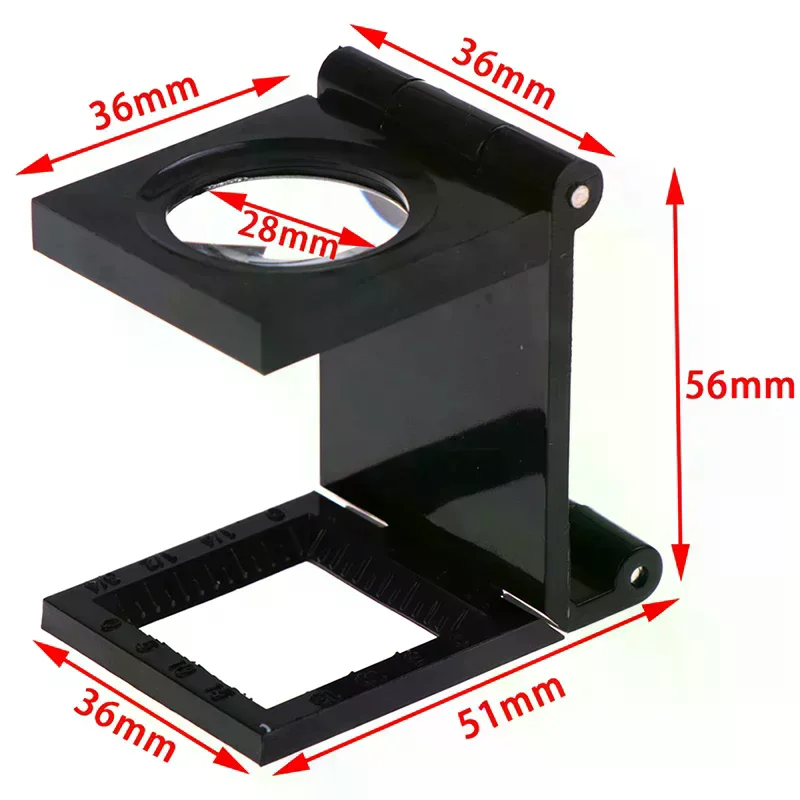 1 Pc Black 10X 28mm Folding Magnifier Stand Loupe with Scale for Textile Optical Glass Tool