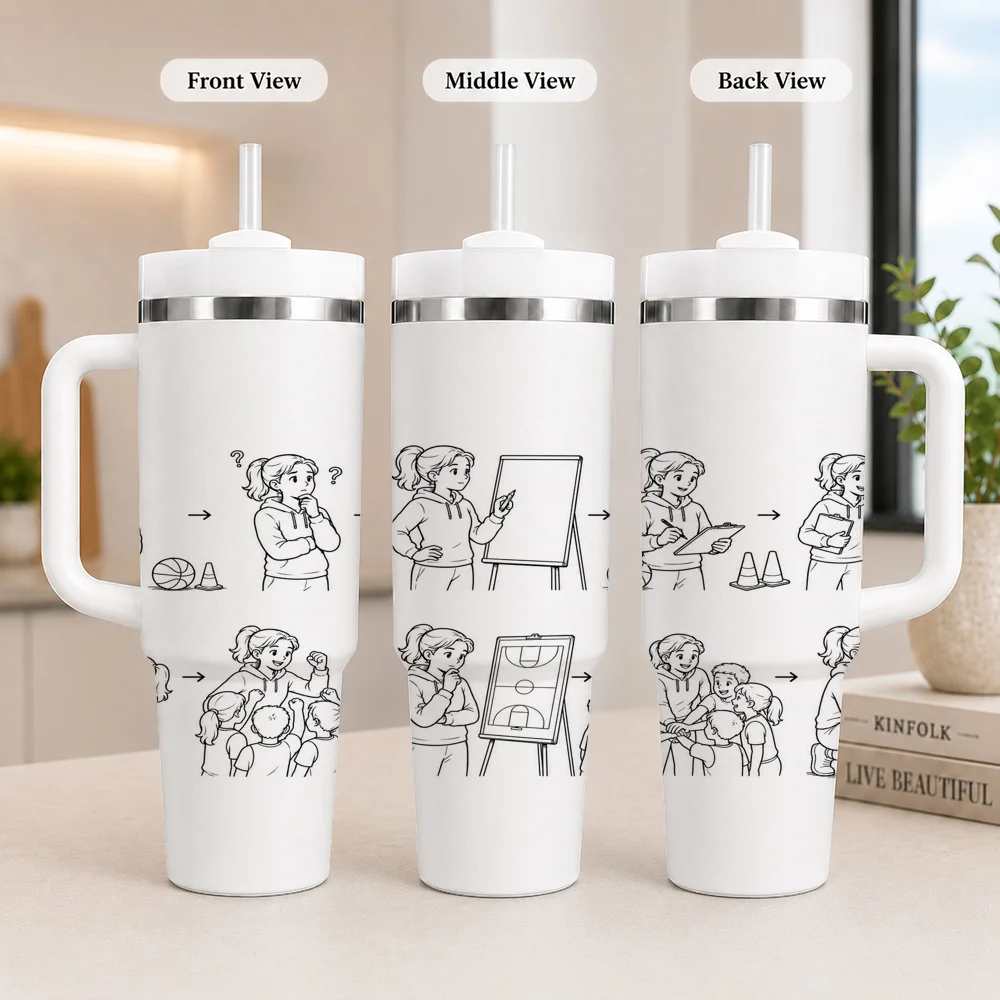 Teacher Classroom Activities Line Art Vacuum Flasks 40oz Leakproof Steel Tumbler w/ Lid Straw Handle Hot Cold Drinks