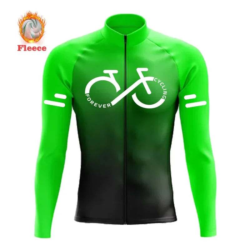 Gradient Color Series Cycling Jersey 2023 Winter Mens Long Sleeve MTB Bike Cycling Uniform Thermal Fleece Road Bicycle Clothing