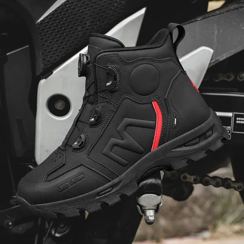 Men's Boots Fashion Rotating Buckle Designer Shoes Men's Motorcycle Shoes Motocross Riding Shoes Waterproof Leather Ankle Boots