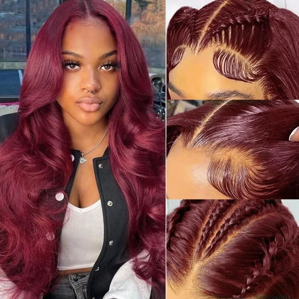 Body Wave Human Hair Wig 99J Burgundy 13x4 HD Lace Front Wigs Pre Plucked Baby Hair Glueless Wear And Go Natural Look On Sale For Woman