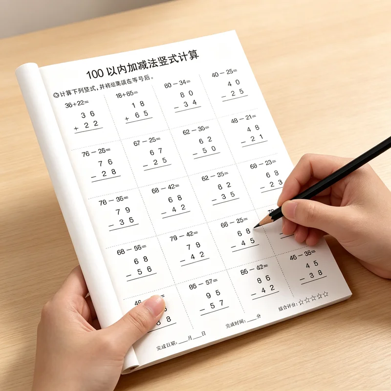 Huanggang Math Grade 1 Workbook: Vertical Addition & Subtraction Within 100