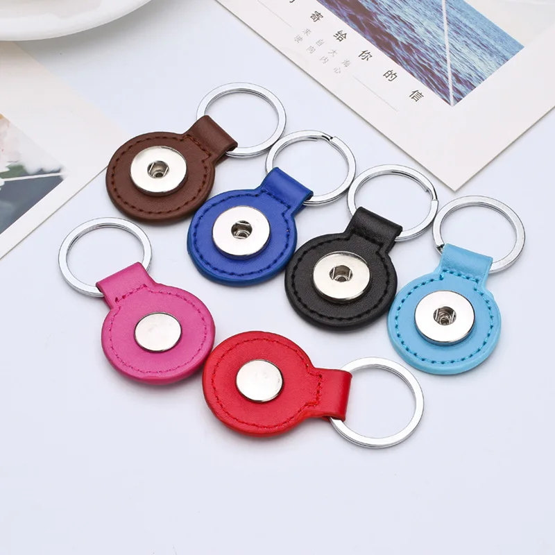 

20pcs Square Leather Keychain Jewelry 18mm Snap Buttons Key Ring Chain Fit Snaps Jewelry Keyring