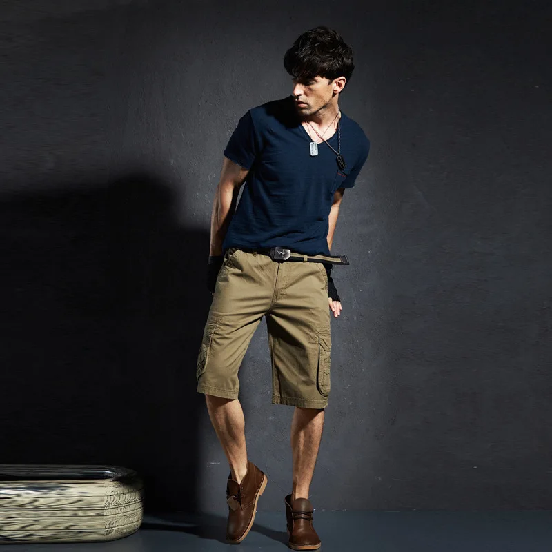 Casual Cargo Shorts Loose Cotton Multi-Pocket Casual Short Pants Men  Men Clothing Pantalon Hombre