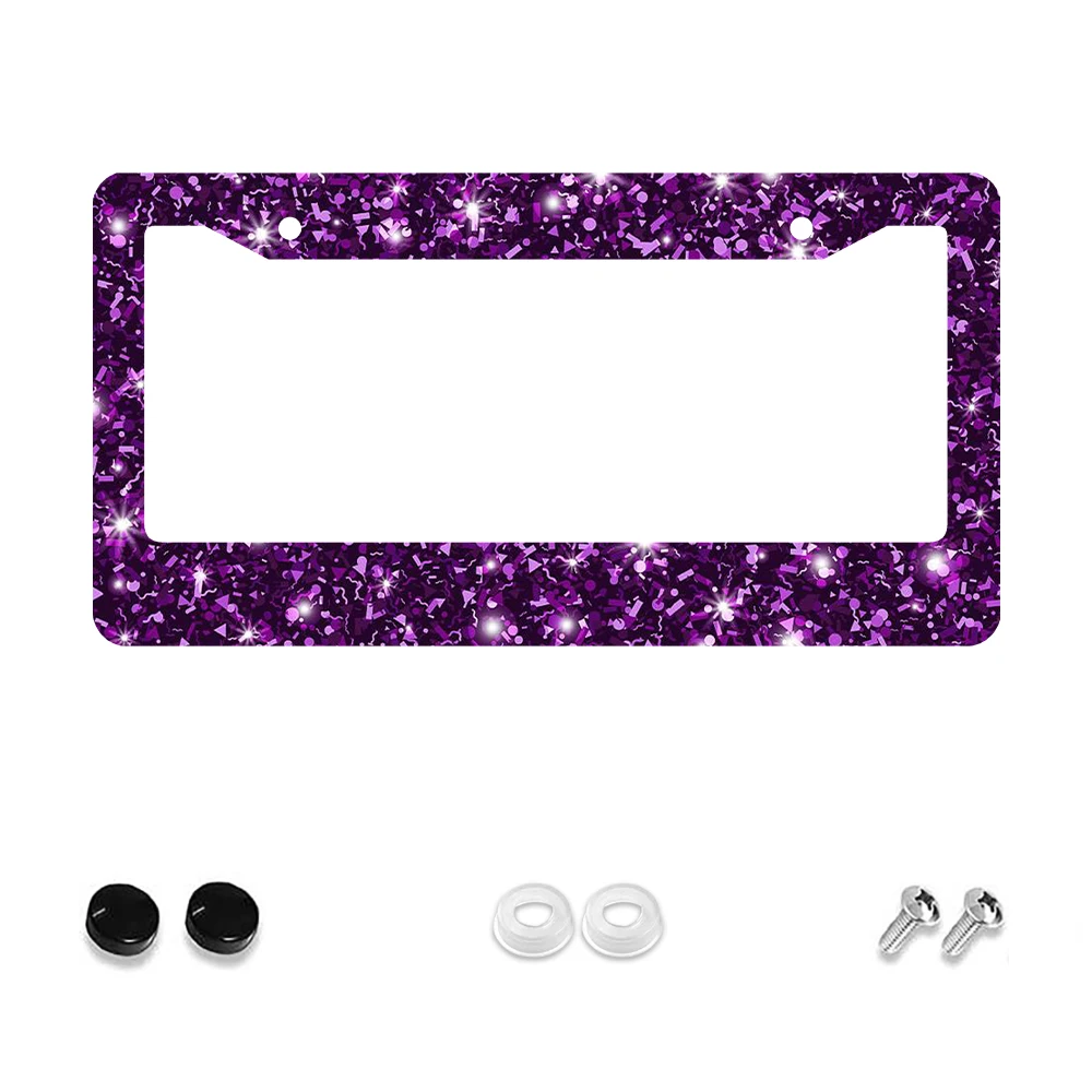

1pc Purple Glitter Pattern 2-Hole License Plate Frame, Aluminum Material, 6x12 Inches with Screw Set, Retro Novelty Car Decorat