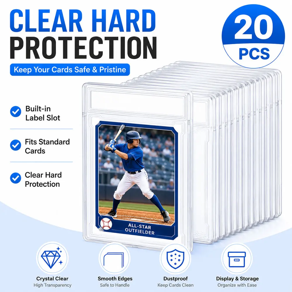 20pcs Clear Acrylic Card Holders, 35PT Rigid Protective Cases with Top Tab Slot – Card Display and Storage Protectors.
