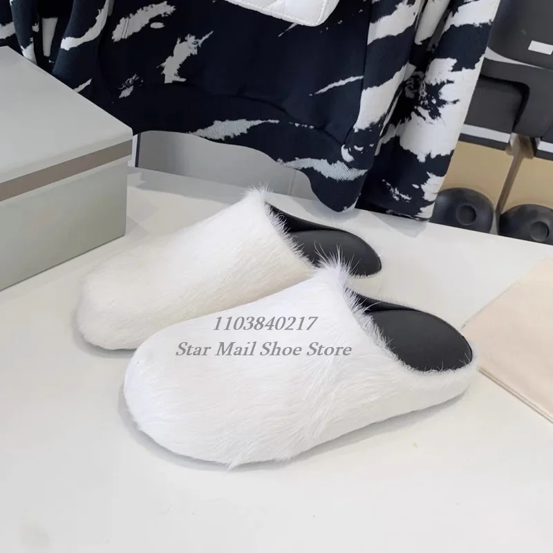 Women Round Toe Horsehair Home Slippers New Thick Sole Slip On Slippers Casual Holiday Slides Summer Unisex Mules Flat Slippers