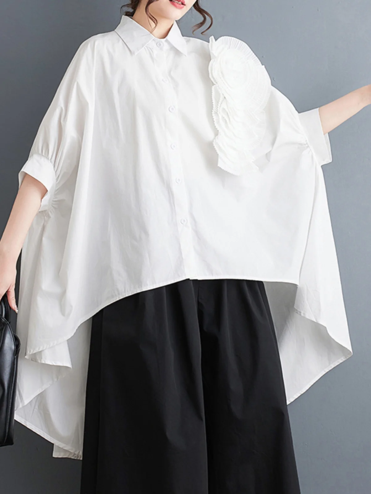 Tannt Women Shirt Asymmetry Flowers Patchwork Long Casual Shirts Blouses Irregular Loose Oversize Blouses Tops Women 2024 New