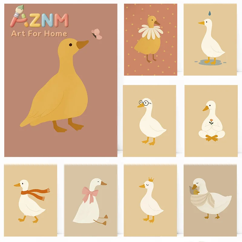 Blue Duck Cottagecore King Cute Goose Poster Print Wall Art Pictures Canvas Painting Room Bedroom Home Decor Gift Frameless
