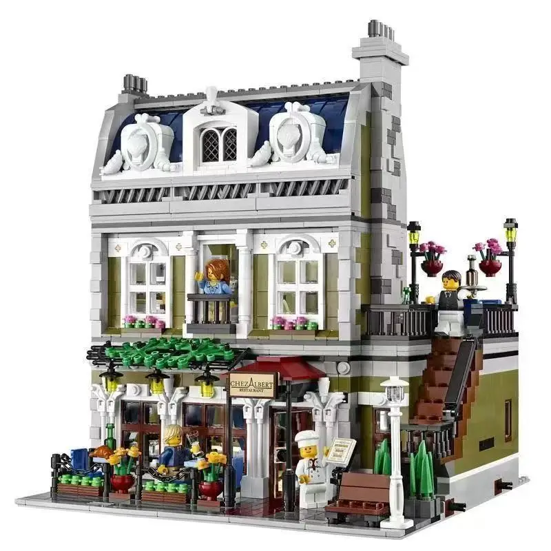 Modelo de casa de calle, cafetería, esquina, restaurante francés de París, bloques de construcción, regalo de cumpleaños y Navidad para niños