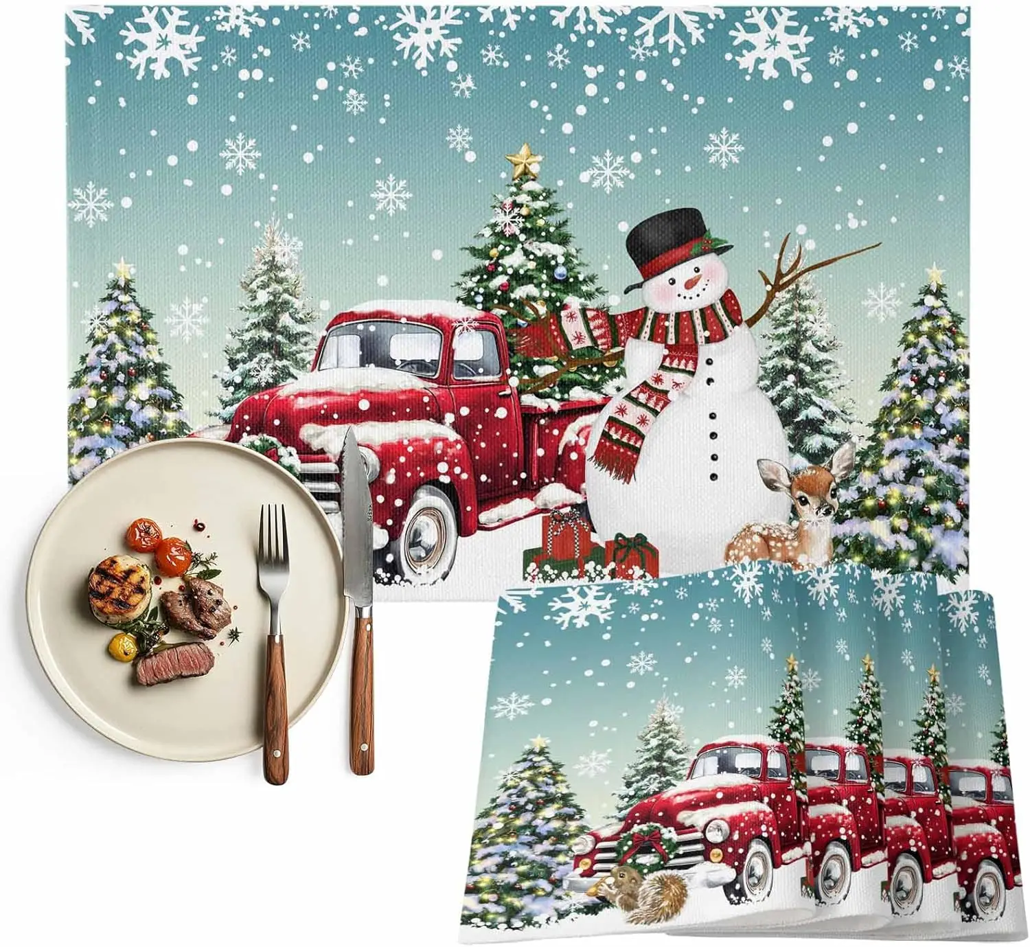 

Рождественская Аврора, градиент, снеговик, грузовик, настольные салфетки, обеденный декор, многоразовые салфетки для стола, обеденный стол, украшения Navidad
