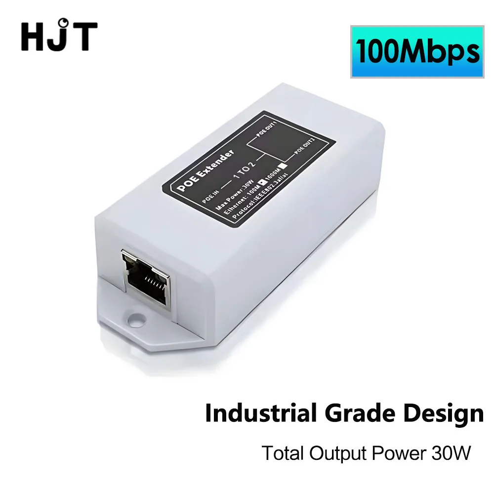 HJT 1 to 2 Port POE Extender 100Mbps IEEE 802.3af/at Standard 48V for NVR IP Camera POE Extend 100 meters for POE range