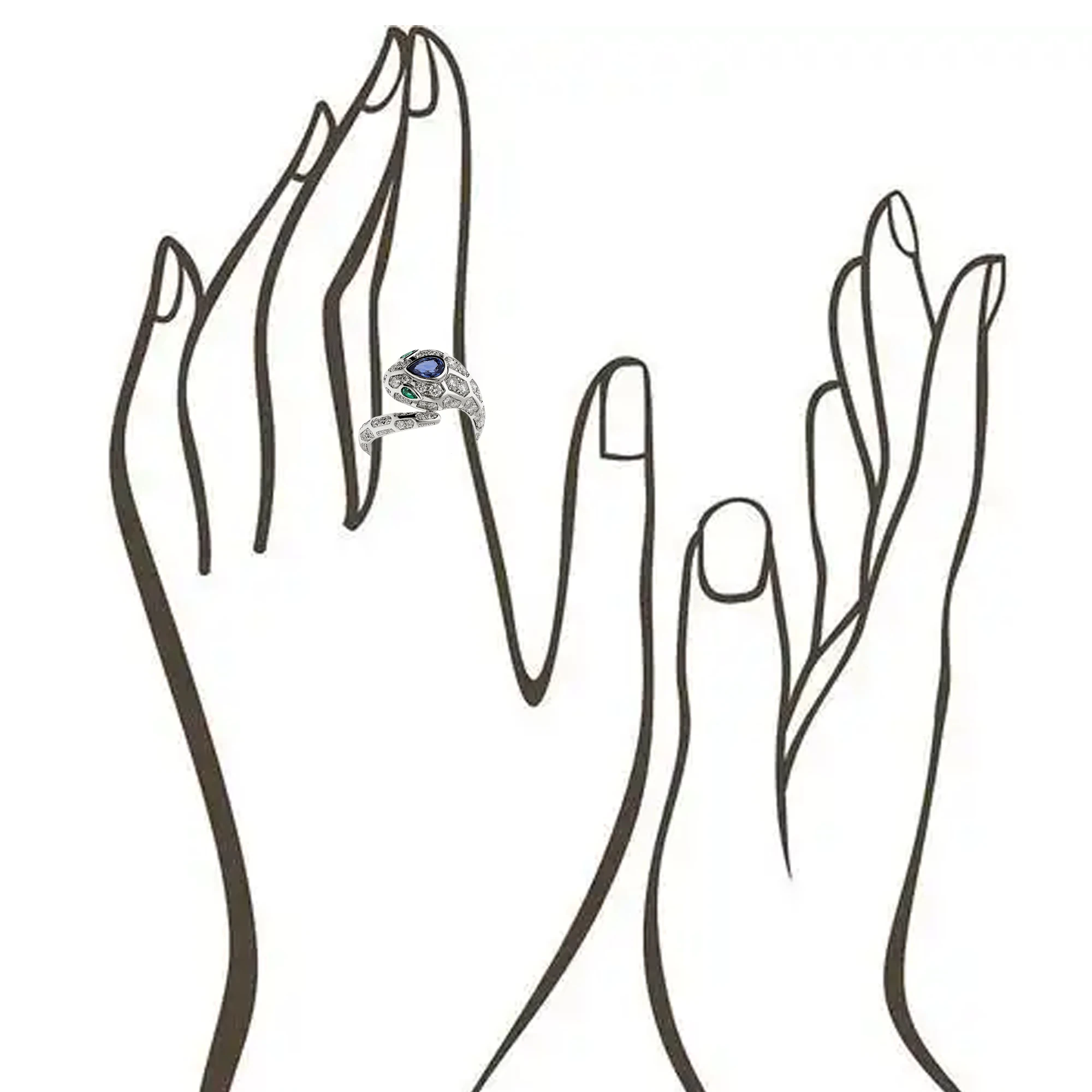 

Чистое серебро s925 BV в форме змеи с бриллиантами, ослепительные высококачественные роскошные модные вечерние классические кольца, женские украшения