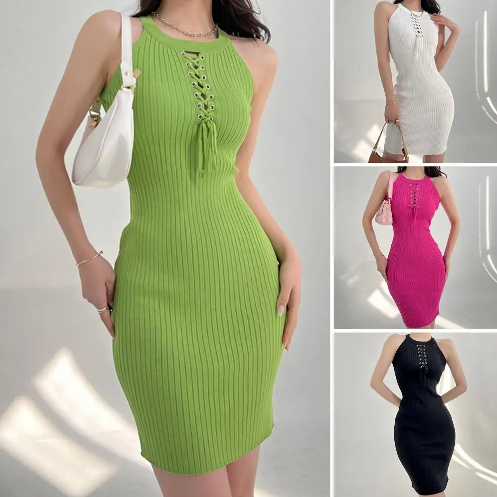 

Chic Fashion Sexy Package Hips Bandage Knitted Summer Dress Women Slim Elastic Bodycon Mini Dress Party Outfits Vestido
