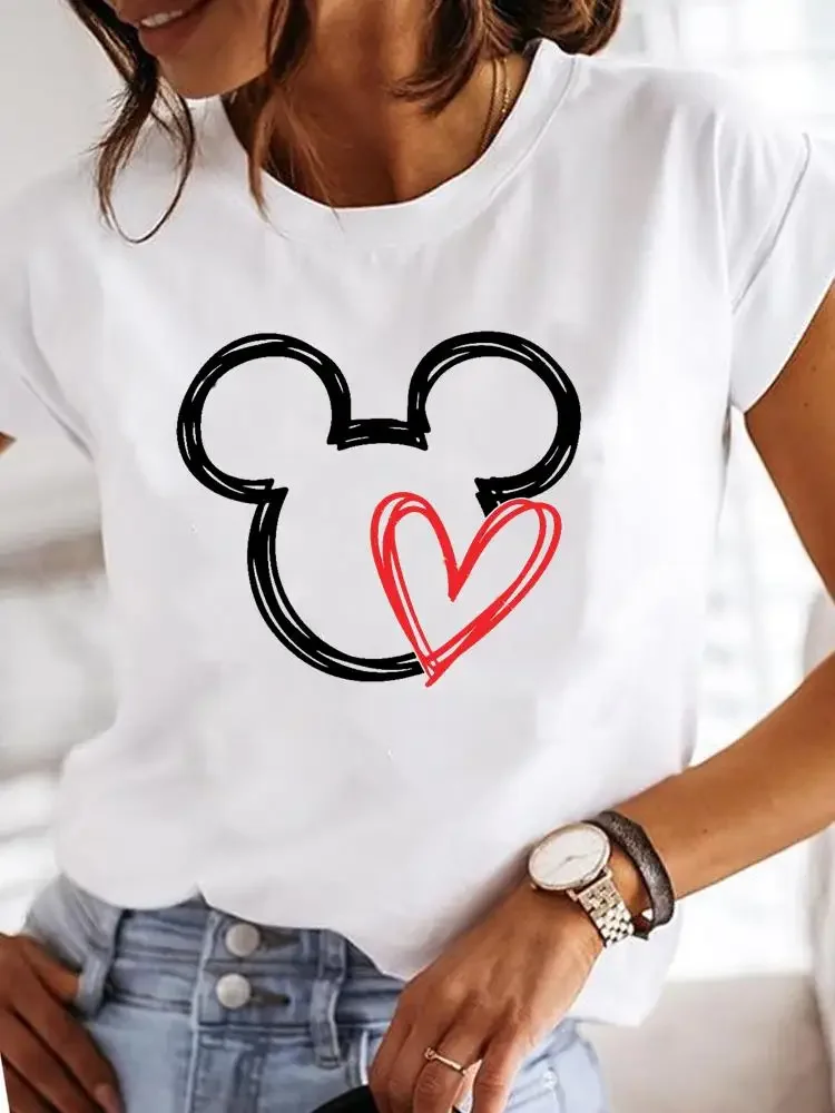 Mickey Mouse Lady Casual Graphic Women T-shirts Cartoon Top Y2K Sweet 90s Cute Clothing Tee Female Printed Fashion Clothes