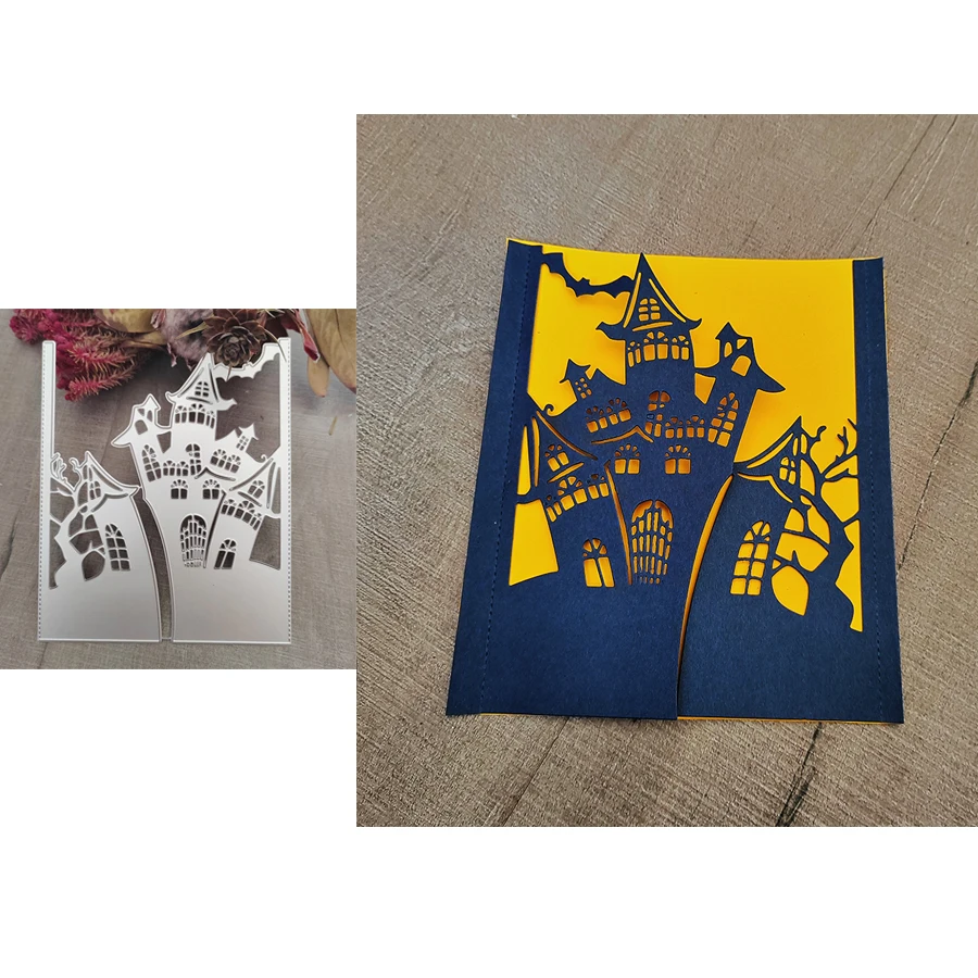 Пресс-формы на Хэллоуин замок дом поздравительные открытки для изготовления открыток Скрапбукинг пресс-формы металлические пресс-формы для пар Новые крафтовые Плашки