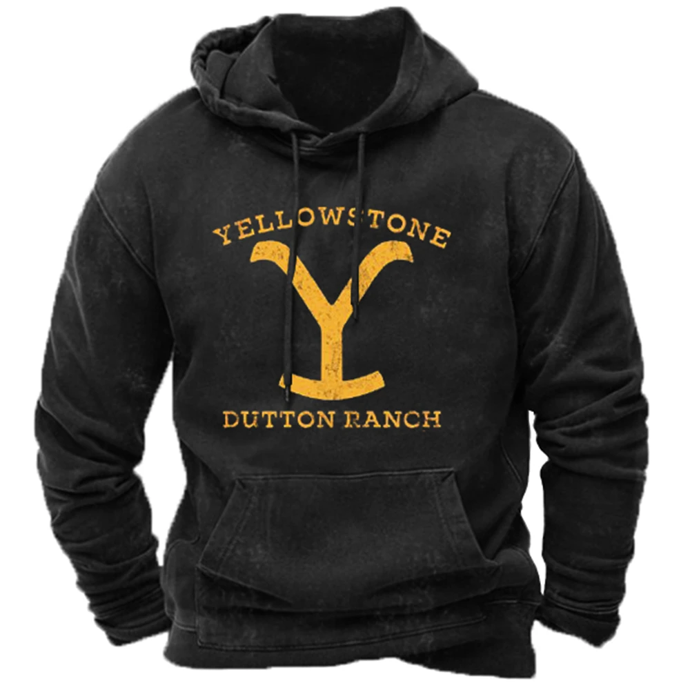 Yellowstone National Park Vintage Men Hoodies Print Pullovers Oversized O-neck Tops Tee Outdoor Streetwear Men Clothing Hot