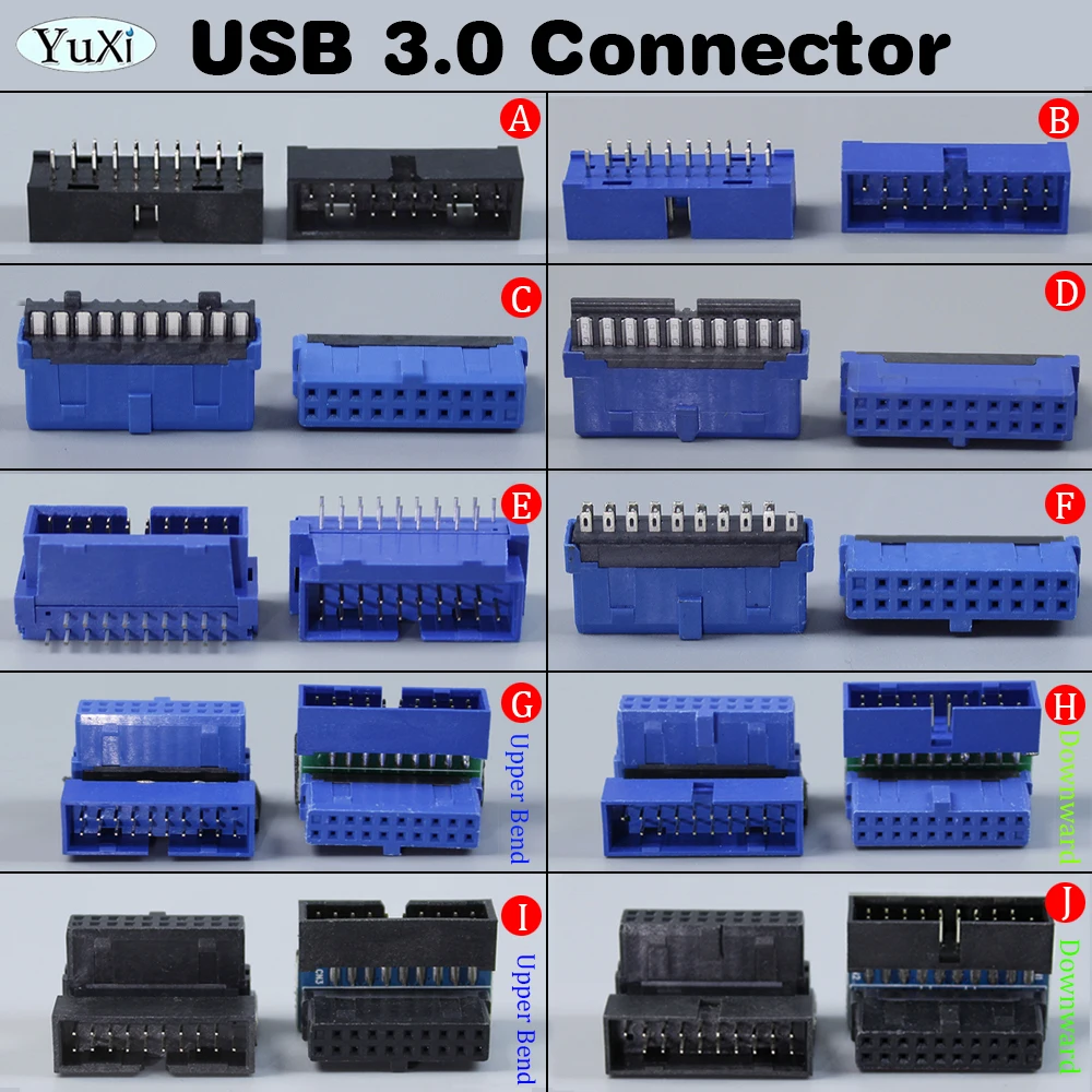 Placa base USB 3,0, adaptador de codo de 20 pines y 19 pines, chasis frontal tipo C de 90/180 grados, puerto enchufable, pieza de ordenador de escritorio, 1 ud.