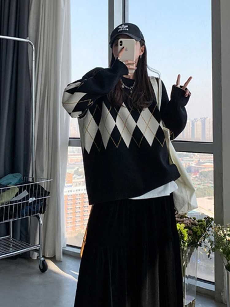 سترة نسائية جديدة لعام 2025 من Thiened فضفاضة كسول Sle Bla سترة حلوة مطبوعة طويلة Sve مستديرة Ne Spring Faion ملابس خارجية #3