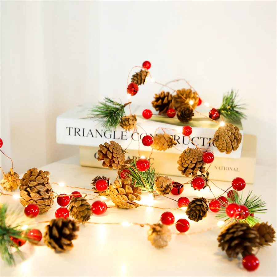 Tirvose 2M Kerst Garland String Lights Creatieve Led Dennenappel Koperdraad Kerstverlichting Voor Thuis Feest Bruiloft Slaapkamer Decor