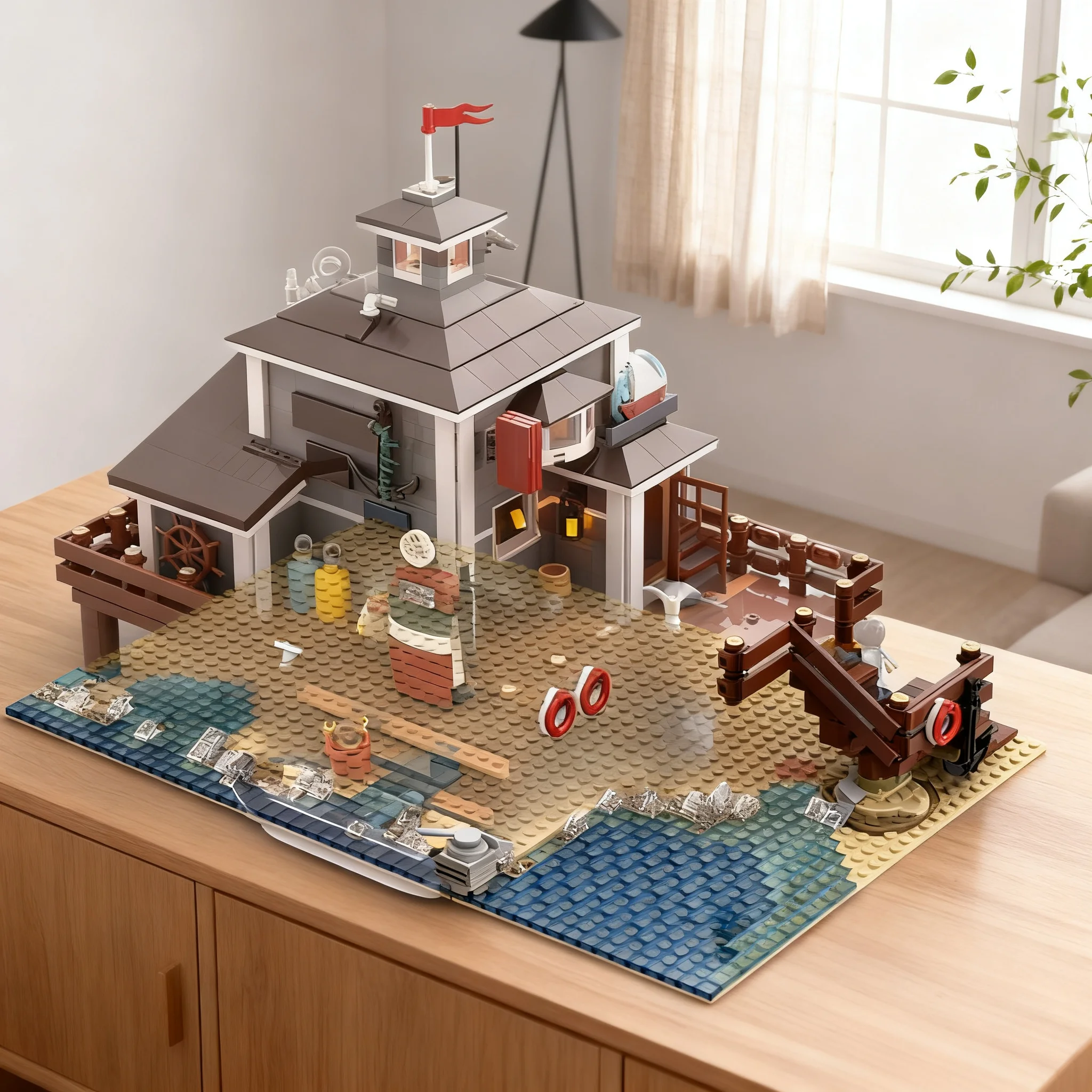 364pcs MOC Staircase Realistic Beach Harbormasters Office Extension Model Building Blocks Christmas Gifts Architecture Toys Kids