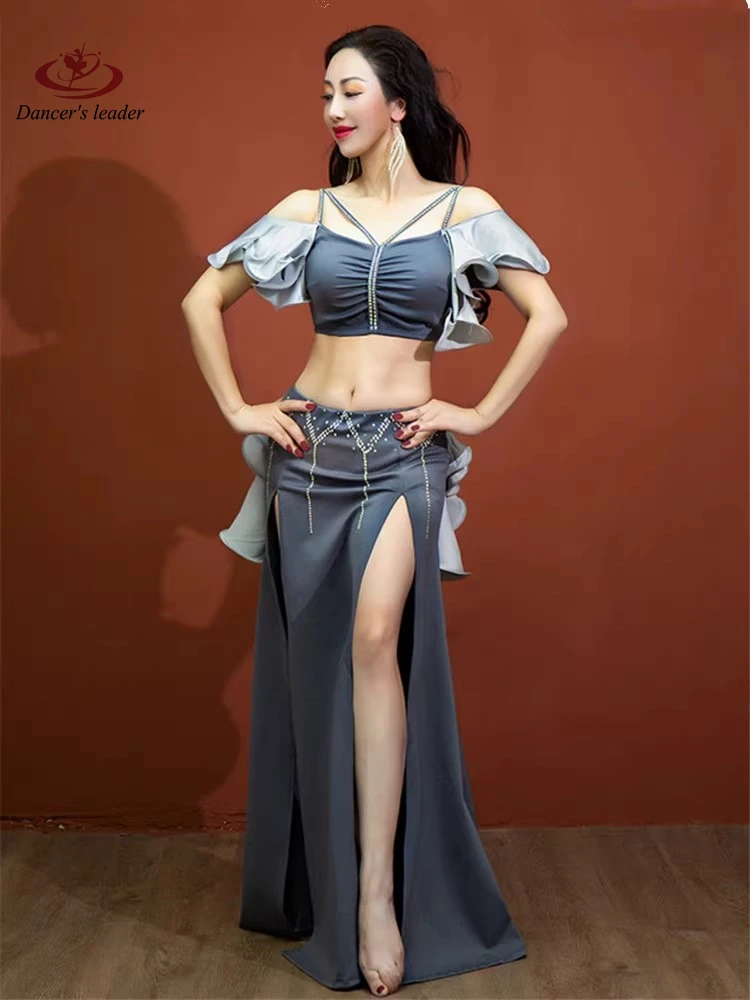 

Belly Dance Professional Dress, High-end Gray Pleated Tail, Samba Women's Adult Stage Professional Clothing