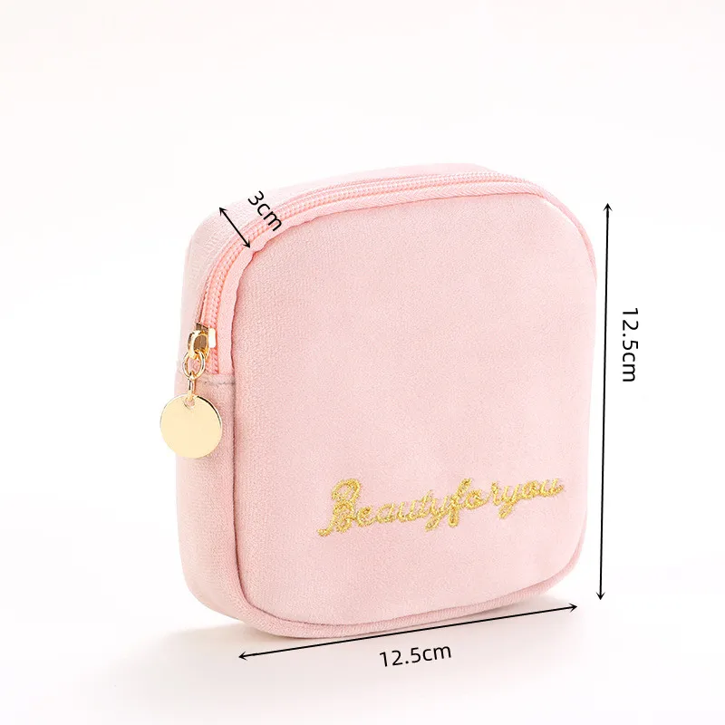 Ins New Velvet Cosmetic Bag Letter Embroidery Cosmetic Storage Bag Flannelette Travel Storage Bag  Makeup Closet Organizer