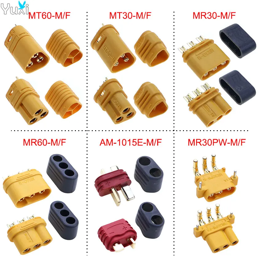 YuXi MT30 MT60 MR30 MR30PW MR60 AM-1015E Buchse-Stecker Vergoldeter Stecker mit Hülle für RC Lipo Akku