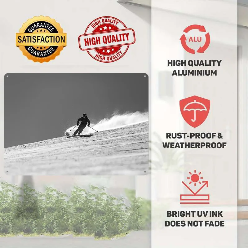 Skier Carving Through Powder 3D Printed Texture Poster Personalized Wall Art Retro Metal Tin Signs for Bar Accessories Wand Deko