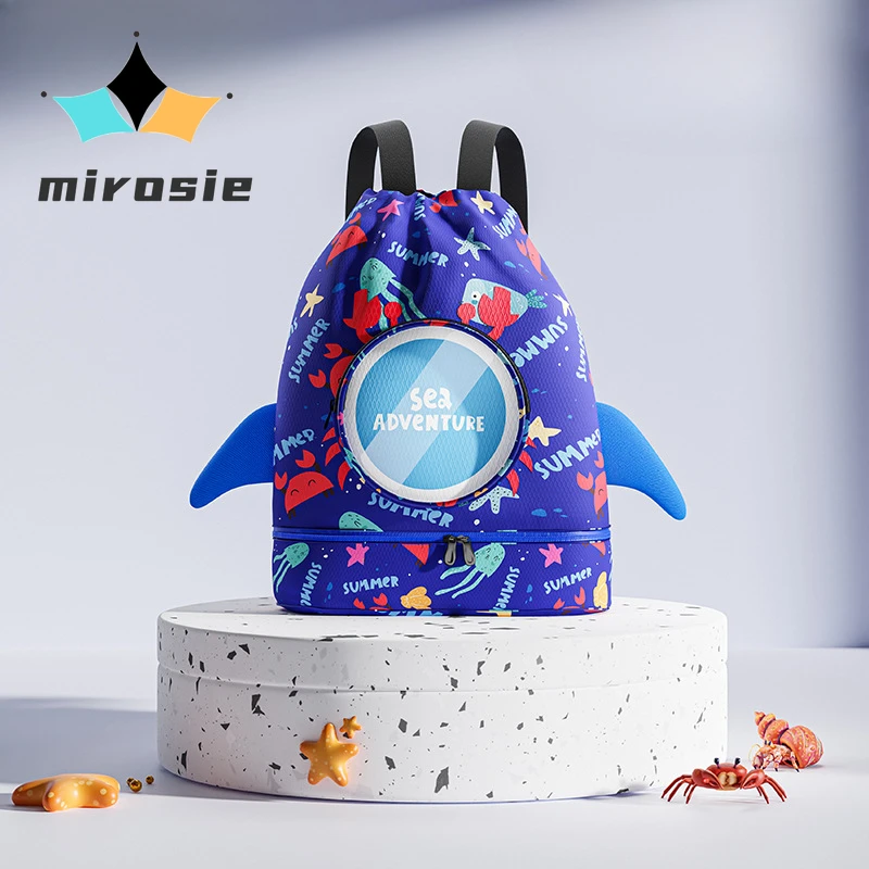 Mirosie Swimming Bag for Children, Double Shoulder Waterproof Bag for Storing Boys and Girls, Portable Cute Cartoon Backpack