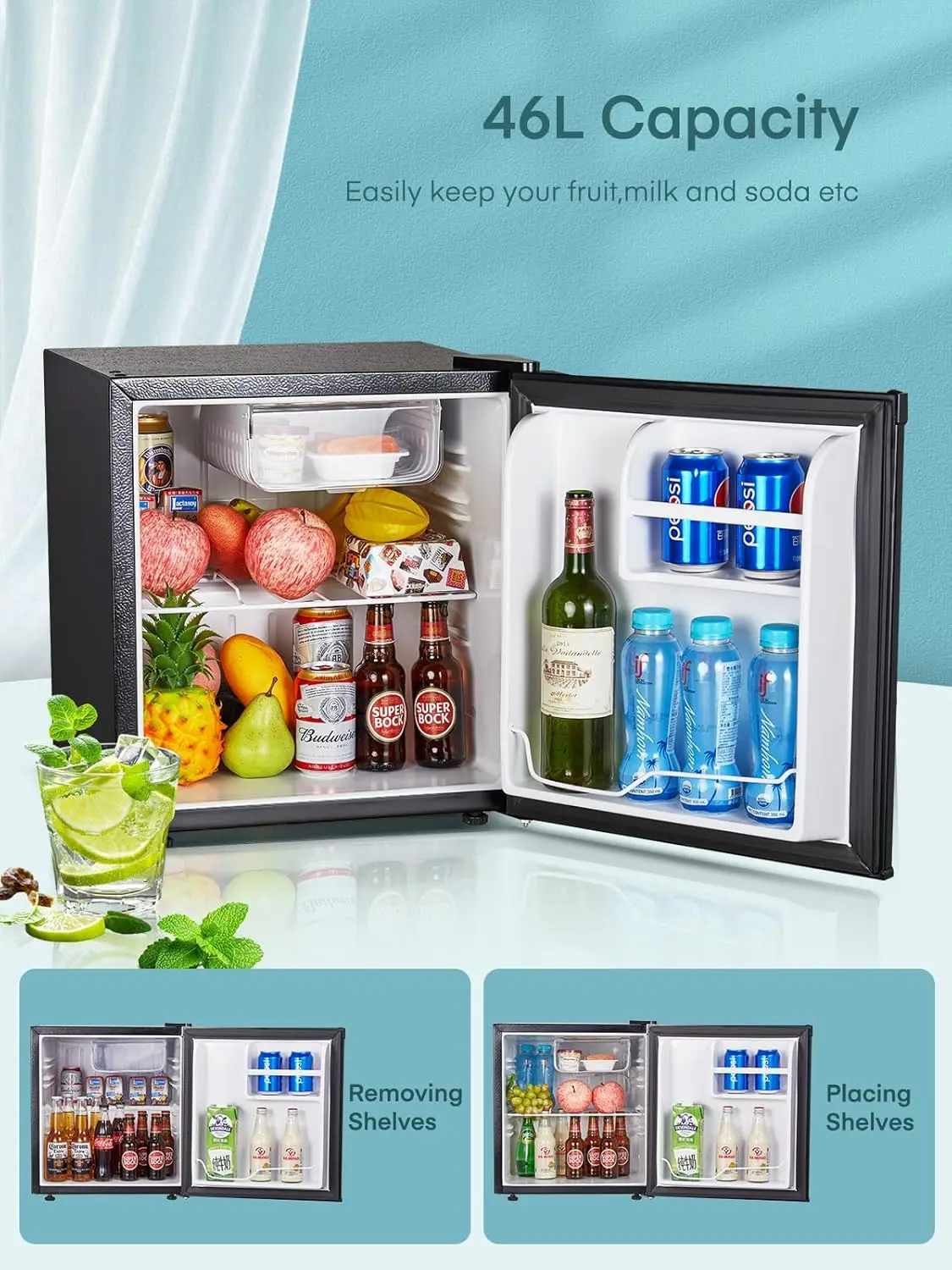 1.6 Cu.ft Compact Refrigerator, Mini Fridge with Freezer, Low Noise Small Fridge for Office, Dorm, Gaming Room, Black