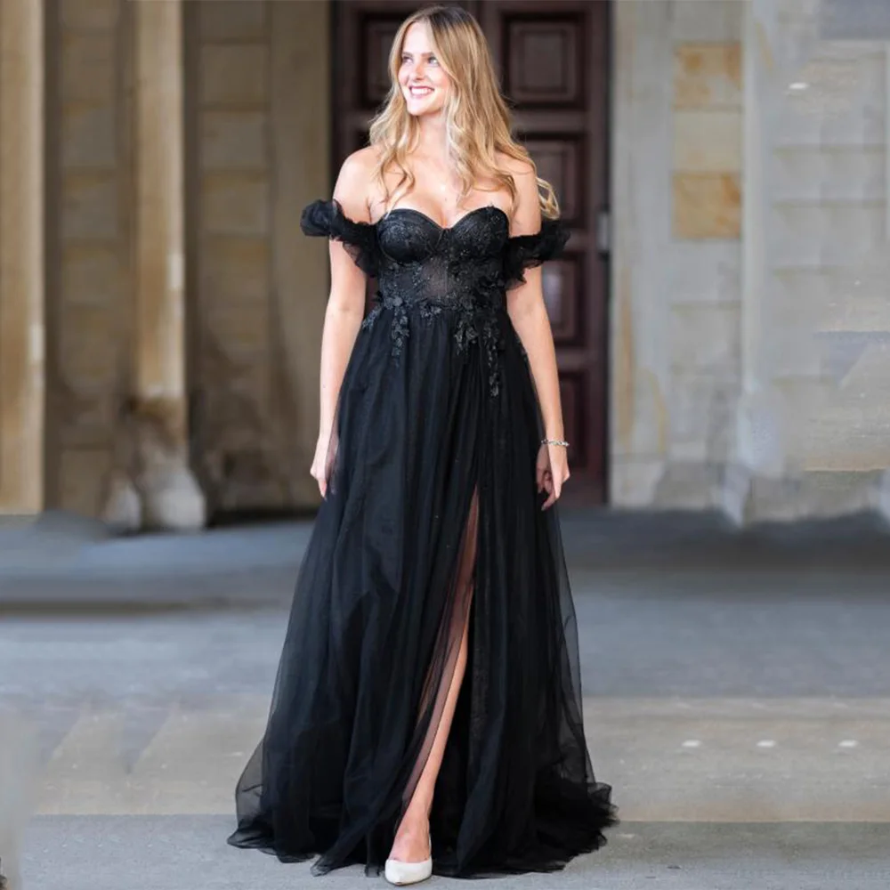 

Arya Gorgeous Evening Dresses Tulle for Floor-Length Off the Shoulder Slit Prom Dress Appliques Vestidos De Fiesta Customized
