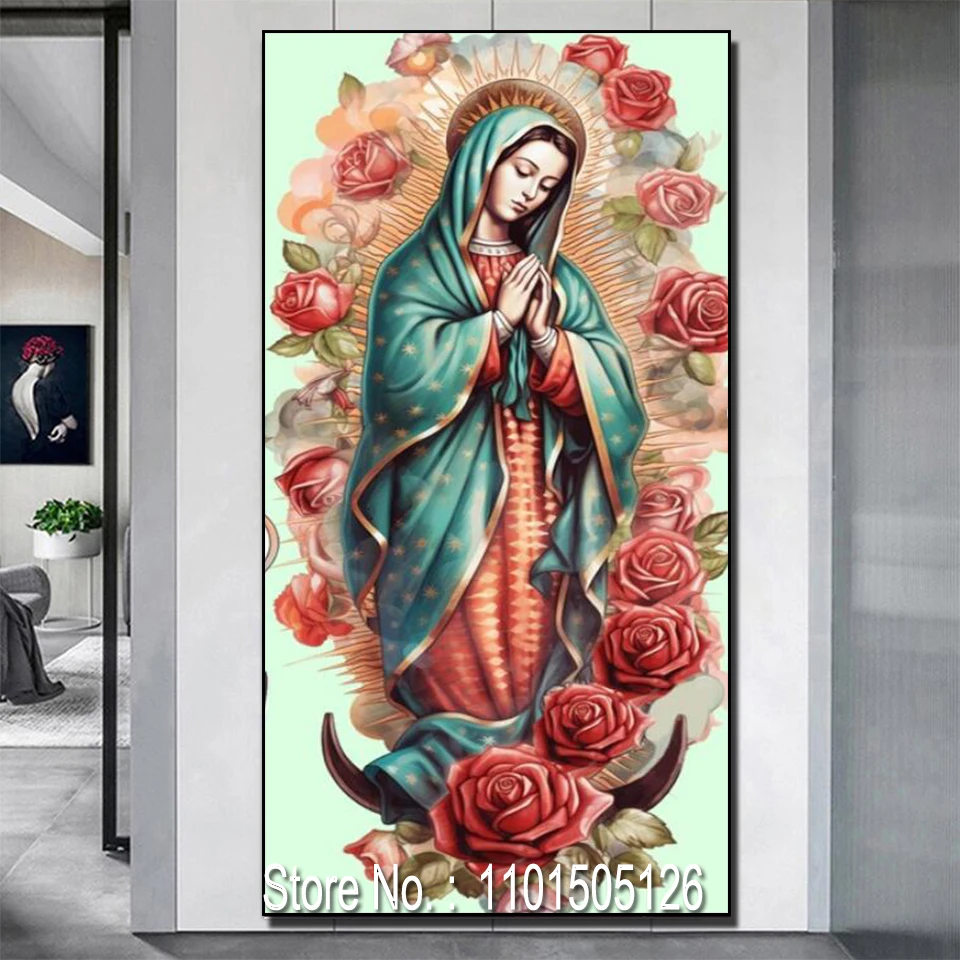 5D Art Diamond Painting Mysterious Mexican Virgen Guadalupe Full Drill Mosaic Embroidery DIY Religious Portrait Christmas Gifts