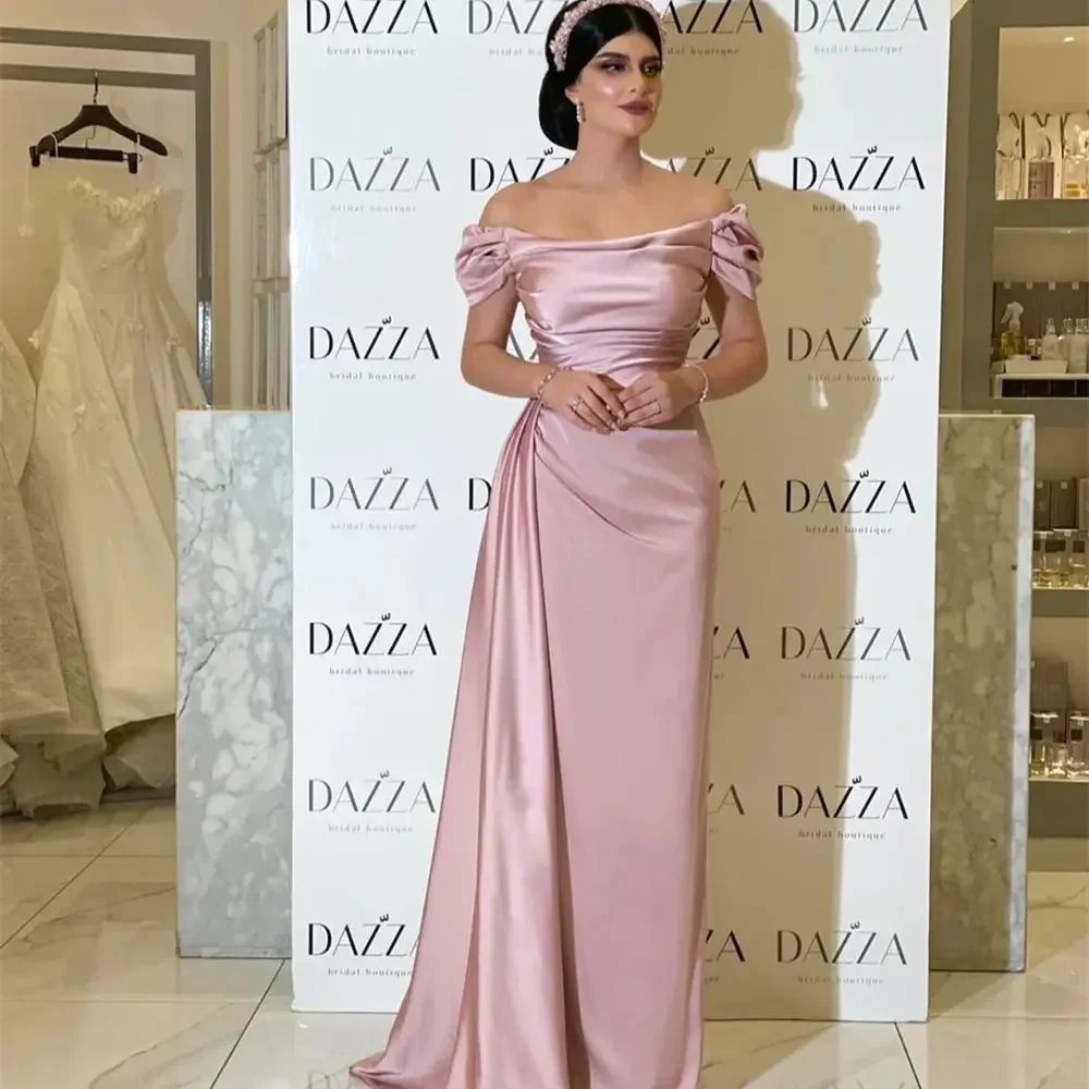 Off Shoulder Mermaid Evening Dress Elegant Light Pink Short Sleeve Fishtail Party Dress 2024 Elegant فساتين مناسبة رسميةCL-777