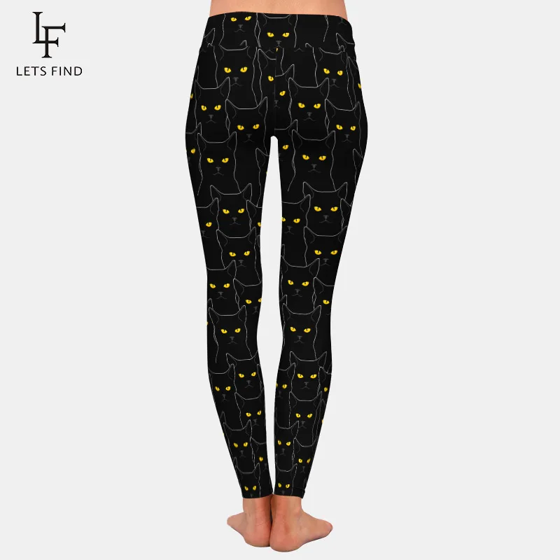 LETSFIND-mallas elásticas de cintura alta para mujer, Leggings con estampado de gato negro 3D, de seda de leche, para Fitness, 2020