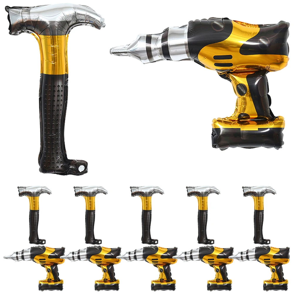 

12pcs Repair Tool Balloons Aluminum Foil Construction Boys Birthday Supplies Inflatable Hammers Drills Tight Sealed