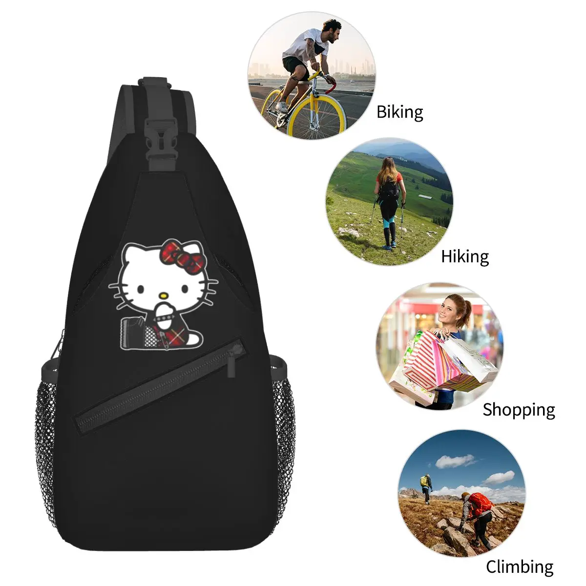 Hello Kitty Punk Gothic Sling Bags Chest Crossbody Shoulder Backpack Outdoor Sports Daypacks Fashion Bookbag