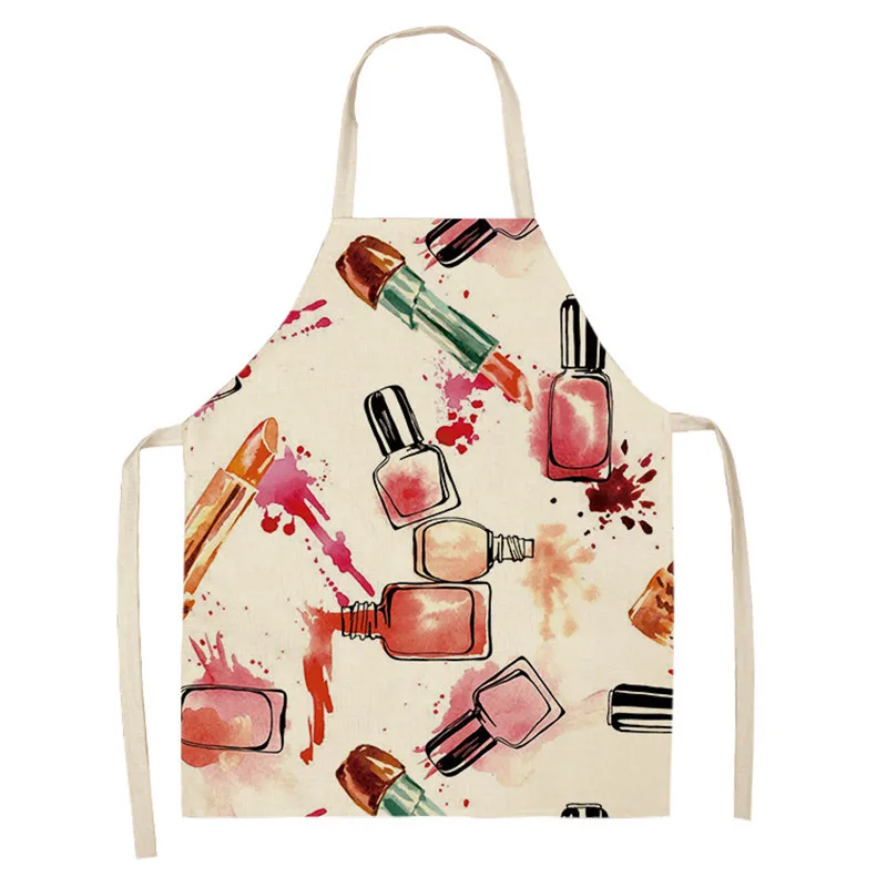Makeup Pattern Women Aprons Household Cleaning Cotton Linen Pinafore Salon Home Cooking Baking Bib Adult Sleeveless Apron